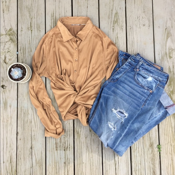 Soft Faux-Suede Button-Down - Picture 1 of 6